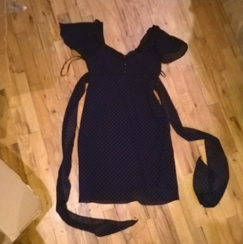 Black dress with blue polka dots